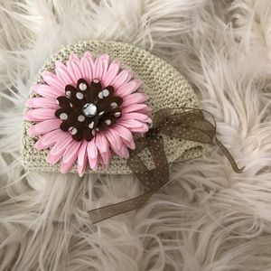 Tan, brown and pink hat